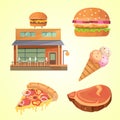 PrintModern Flat Commercial Restaurant Building Illustration - Burger House. Fast food shop.