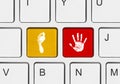 Printout of hand and foot on computer keys