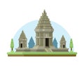 PrintPrambanan Hindu Temple from Southern Java, Indonesia Flat Design Illustration Vector