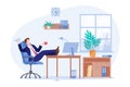 Procrastinating lazy freelancer or business man sitting at the desk in office. Vector flat cartoon illustration Royalty Free Stock Photo