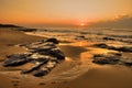 Prints on beach seascape sunrise Royalty Free Stock Photo