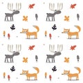 PrintSeamless cute animal autumn pattern fox, deer, moose Royalty Free Stock Photo