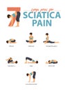 PrintSet of yoga postures female figures Infographic 7 Yoga poses for relive Sciatica Pain in flat design. Vector Illustration.