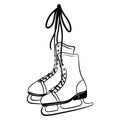 PrintShoes for figure skating. Black white illustration of ice skates. Winter sport. Linear art. Tattoo. Royalty Free Stock Photo
