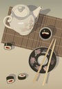 PrintStill life with rolls and teapot, vector. Royalty Free Stock Photo