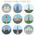 PrintWorld Cities landmarks & symbols - Icons Set Royalty Free Stock Photo