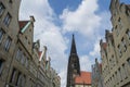 Prinzipalmarkt with Typical Gabled Houses and Tip of Lamberti Church in MÃÂ¼nster, Germany Royalty Free Stock Photo