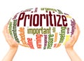 Prioritize word cloud hand sphere concept Royalty Free Stock Photo