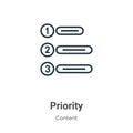 Priority outline vector icon. Thin line black priority icon, flat vector simple element illustration from editable content concept Royalty Free Stock Photo