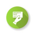 Priority pass green flat design long shadow glyph icon. Boarding ticket for airplane flight. VIP document for passenger Royalty Free Stock Photo