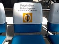 priority seat : seat for monk Royalty Free Stock Photo