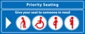 Priority seat sticker. using in public transportation, like bus, train, mass rapid transit and other. Royalty Free Stock Photo