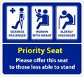 Priority seat sticker. using in public transportation, like bus, train, mass rapid transit and other. Royalty Free Stock Photo