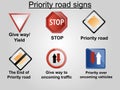 Priority volume road traffic street sign, vector illustration collection isolated on white background for learning, education, Royalty Free Stock Photo