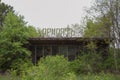 Pripyat, Ukraine - May 11, 2019: View of the facade of the abandoned building of the Pripyat cafe