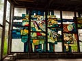 The stained glass windows of the abandoned cafe in Pripyat