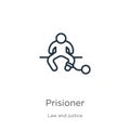 Prisioner icon. Thin linear prisioner outline icon isolated on white background from law and justice collection. Line vector