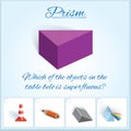 Prism. Image of volumetric geometrical figure with examples of such objects form
