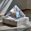 Prism on marble base displaying a rainbow from light refraction. Royalty Free Stock Photo