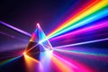 Prism refracting light into rainbow spectrum dark background, science education Royalty Free Stock Photo