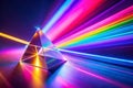 Prism refracting light, rainbow spectrum, dark background, science education Royalty Free Stock Photo