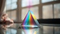 Prism Refracting Light with Vivid Rainbow Colors on Reflective Surface at Eye Level Royalty Free Stock Photo