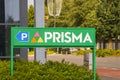 Prisma logo at the entrance to parking lot in Hollola, Finland