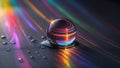 Prismatic light refraction through a water droplet on a dark surface Royalty Free Stock Photo