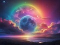 Prismatic Lunar Splendor: Rainbow Glow Night