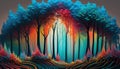 Prismatic Paintbrush Trees in a Colorful Fiber Forest. A Surreal Illustration for Your Imagination