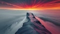 a prismatic scene at the edge of a cliff, gazing into an endless abyss beneath a burning sky Royalty Free Stock Photo
