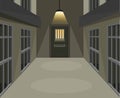 Prison cell corridor in dark scene concept in cartoon illustration vector Royalty Free Stock Photo