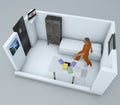 Prison cell, inside a prison cell, 3d rendering