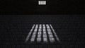 Prison cell, inside a prison cell. Shadows projected on the ground, cell window