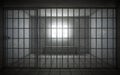 Prison cell with light shining through a barred window. 3d rendering Royalty Free Stock Photo