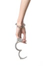 Prison and convicted topic: man hands with handcuffs isolated on Royalty Free Stock Photo