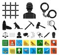 Prison and the criminal black,flat icons in set collection for design.Prison and Attributes vector symbol stock web