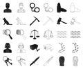 Prison and the criminal black,outline icons in set collection for design.Prison and Attributes vector symbol stock web