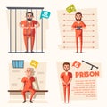 Prison. Criminal in uniform. Cartoon vector illustration