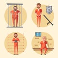 Prison. Criminal in uniform. Cartoon vector illustration