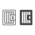Prison door line and solid icon. Jail gate, heavy metal frame. Jurisprudence vector design concept, outline style
