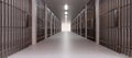 Prison facility interior. Jail cell, empty corridor. Conviction and incarceration, 3d render Royalty Free Stock Photo