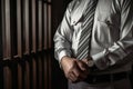 A prison guard guards prisoners in the cells of a maximum security prison. The warden in the prison will do his job Royalty Free Stock Photo