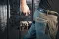 Prison guard with keys walking outside cell Royalty Free Stock Photo