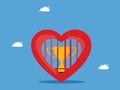 Prison hearts and trophies. The heart of the victor. vector illustration