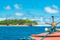 Prison island shot from boat bow with anchor. Zanzibar, Tanzania Royalty Free Stock Photo