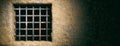 Prison, jail window with rusty bars on old wall background. Banner, copy space. 3d illustration Royalty Free Stock Photo