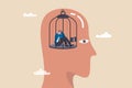 Prison mind, fixed mindset or trapped inside psychology, stressed anxiety or overworked, slavery, despair prisoner or depression Royalty Free Stock Photo