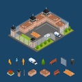 Prison Penitentiary and Elements Concept 3d Isometric View. Vector