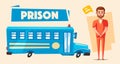 Prison with prisoner. Character design. Cartoon vector illustration